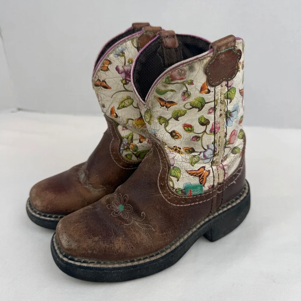 Justin Gypsy Girls Brown Leather Floral Butterfly Western Cowboy Boots 12.5Y